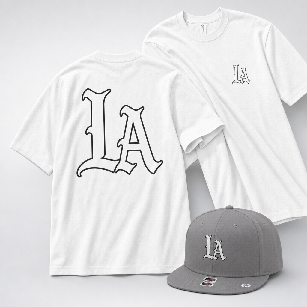 LA Tee white with matching LA Snapback