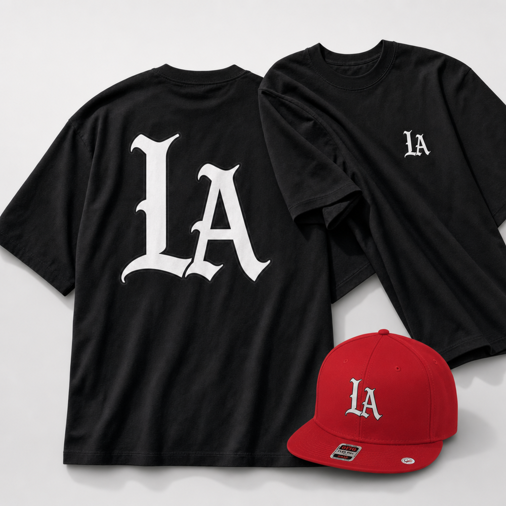 LA Tee Jet Black with matching LA Snapback